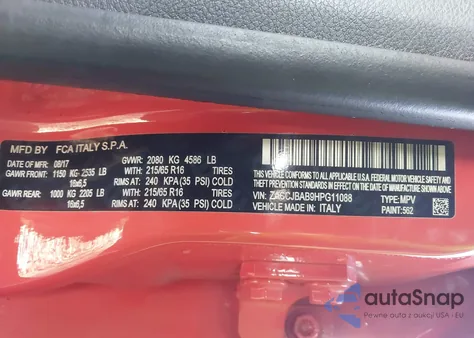 2017 Jeep Renegade Sport 4X4 z USA, uszkodzony, nr VIN ZACCJBAB9HPG11088